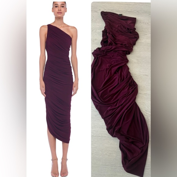 NORMA KAMALI Diana One Shoulder Shirred Bodysuit Gown in Plum  size XS - Picture 1 of 5